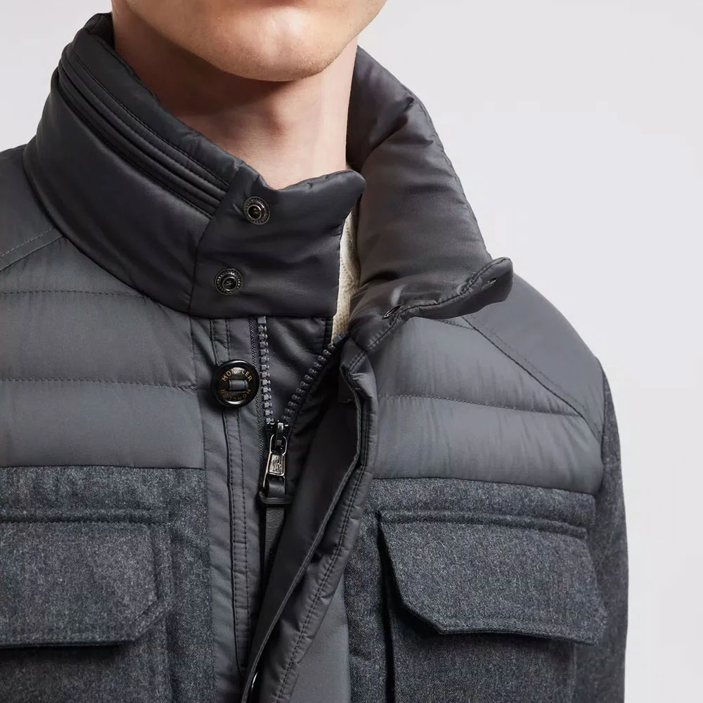 Moncler Korte donsjas met wollen details Gray Heren