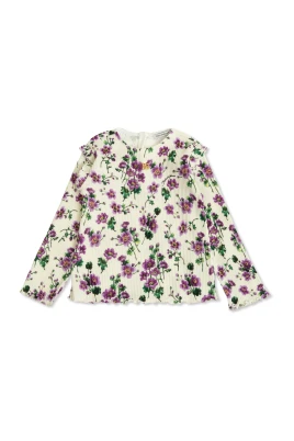 Räfflad topp med blommotiv