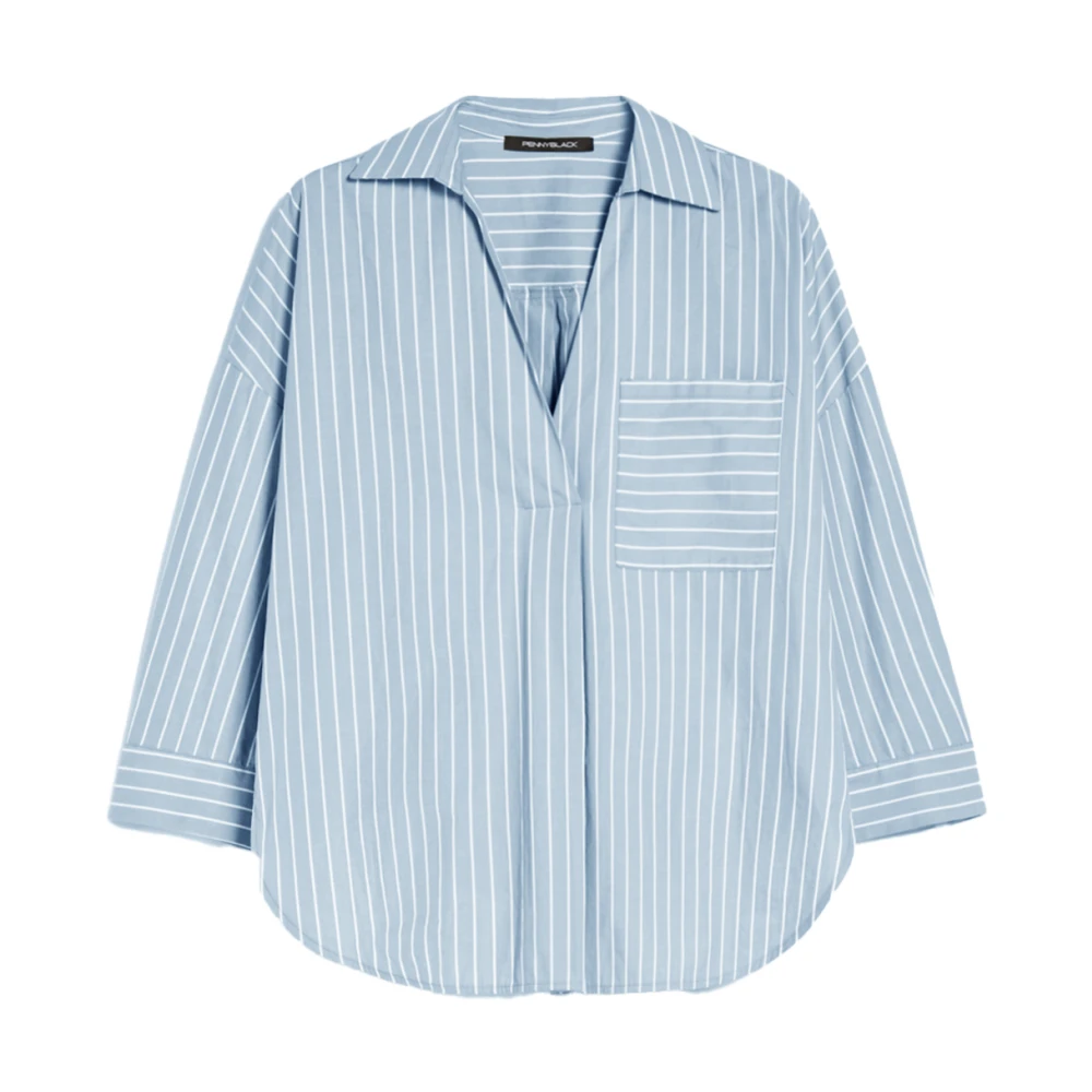 Pennyblack Gestreepte Oversized Katoenen Overhemd Blue Dames