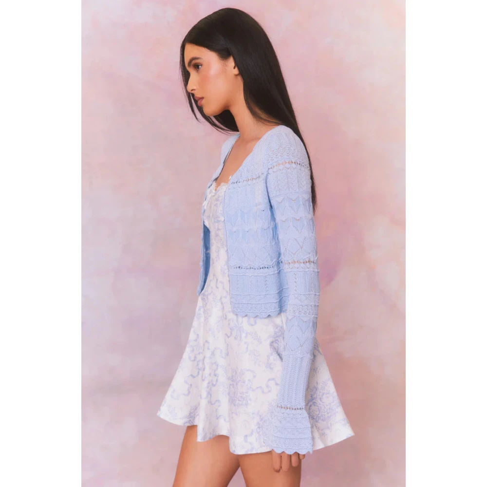 Loveshackfancy Scallop Pointelle Media Cardigan Blue Dames