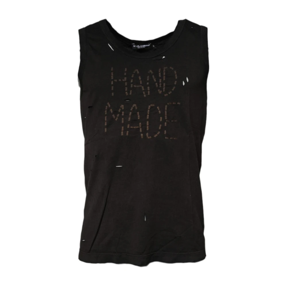 Dolce & Gabbana Black Distressed Tank Top With Embroidery - Male - Sleeveless Tops - Black - Xs - Tops