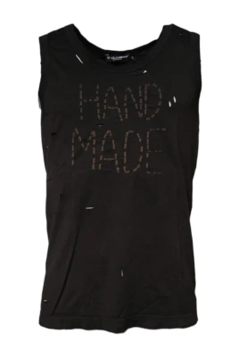 Svart Distressed Tank Top med Broderi
