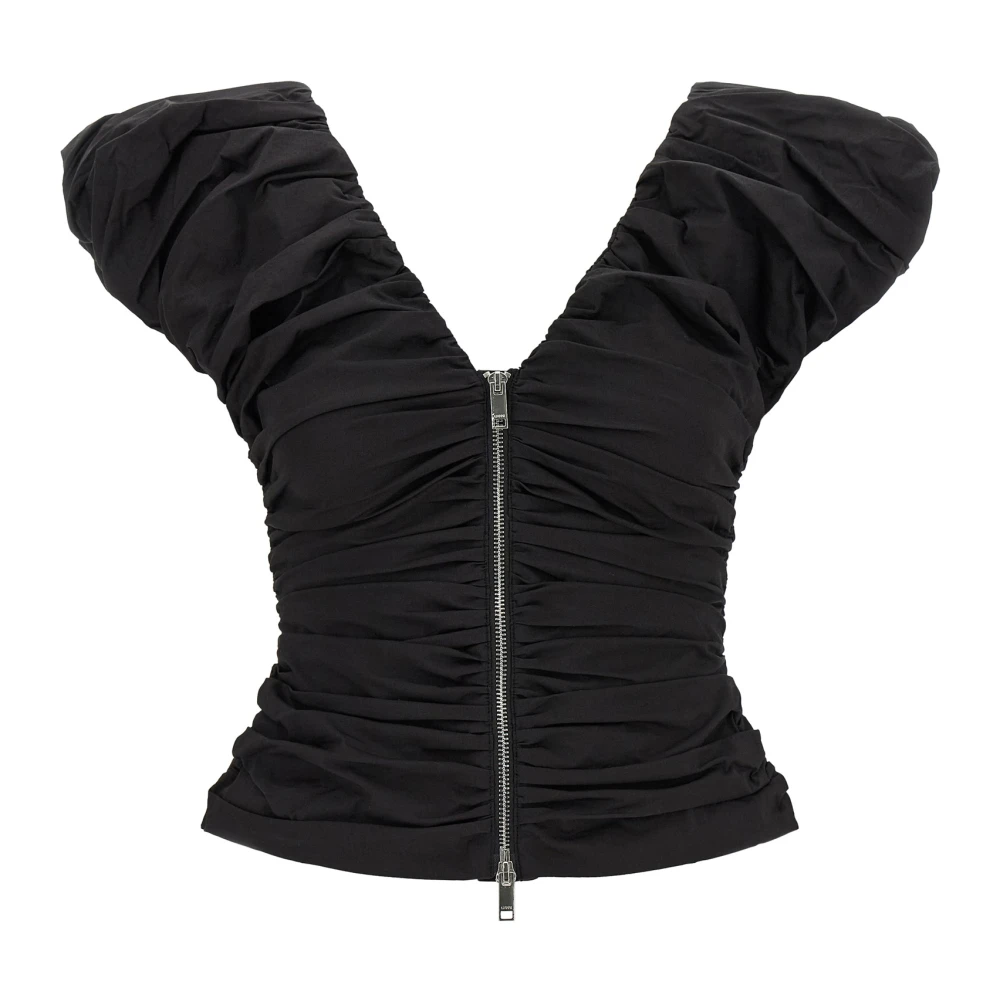 Ganni Black Ruched Top - Female - Sleeveless Tops - M - Tops