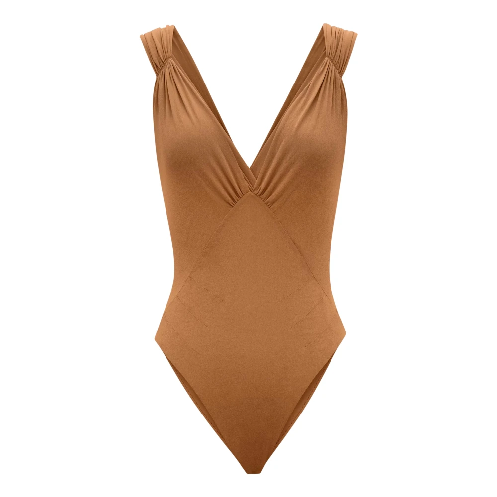 Saint Laurent Bruine Zijde Mix Crossover Bodysuit Brown Dames
