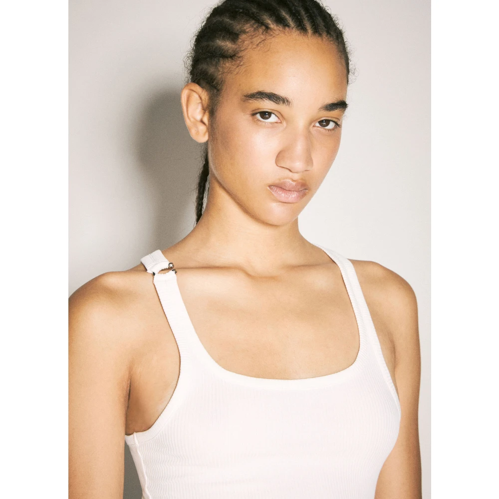 Mugler Geribbelde tanktop met zilveren hardware White Dames