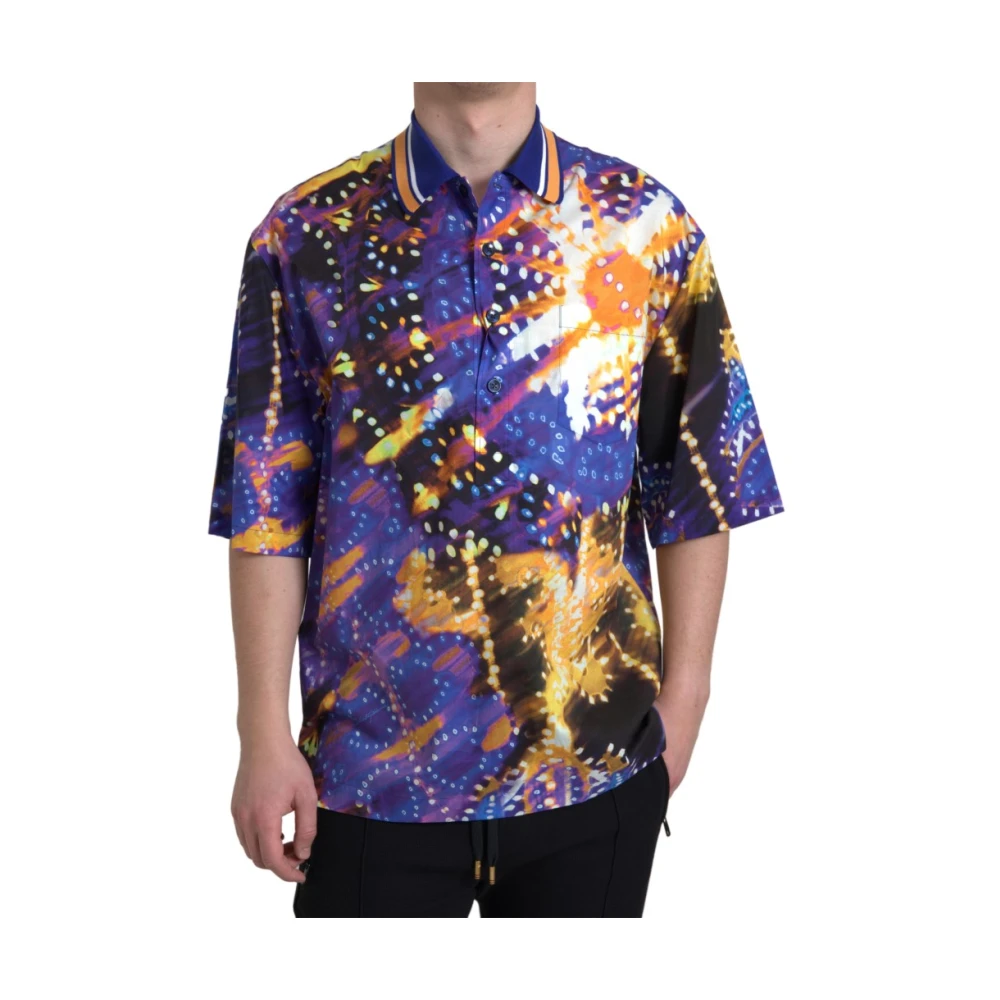 Dolce & Gabbana Men's Luminaire Print Cotton Polo Top