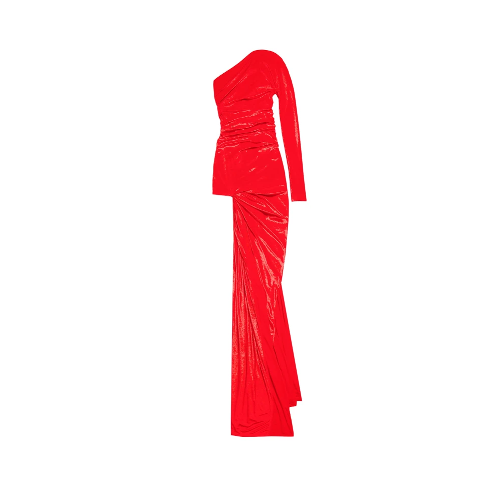 Balenciaga Rode One-Shoulder Gedrapeerde Jurk Aw24 Red Dames