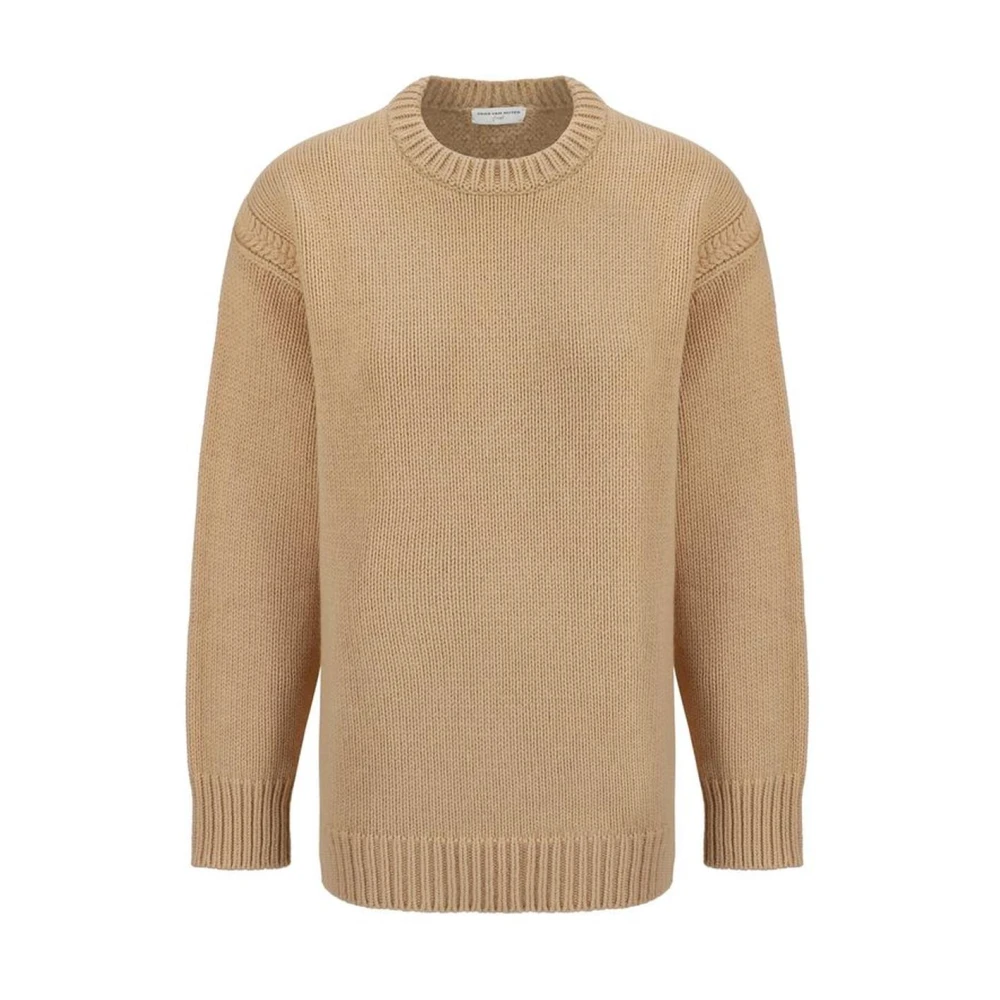 Chloé Monochrome Cashmere Sweater met Geribbelde Hals Beige Dames