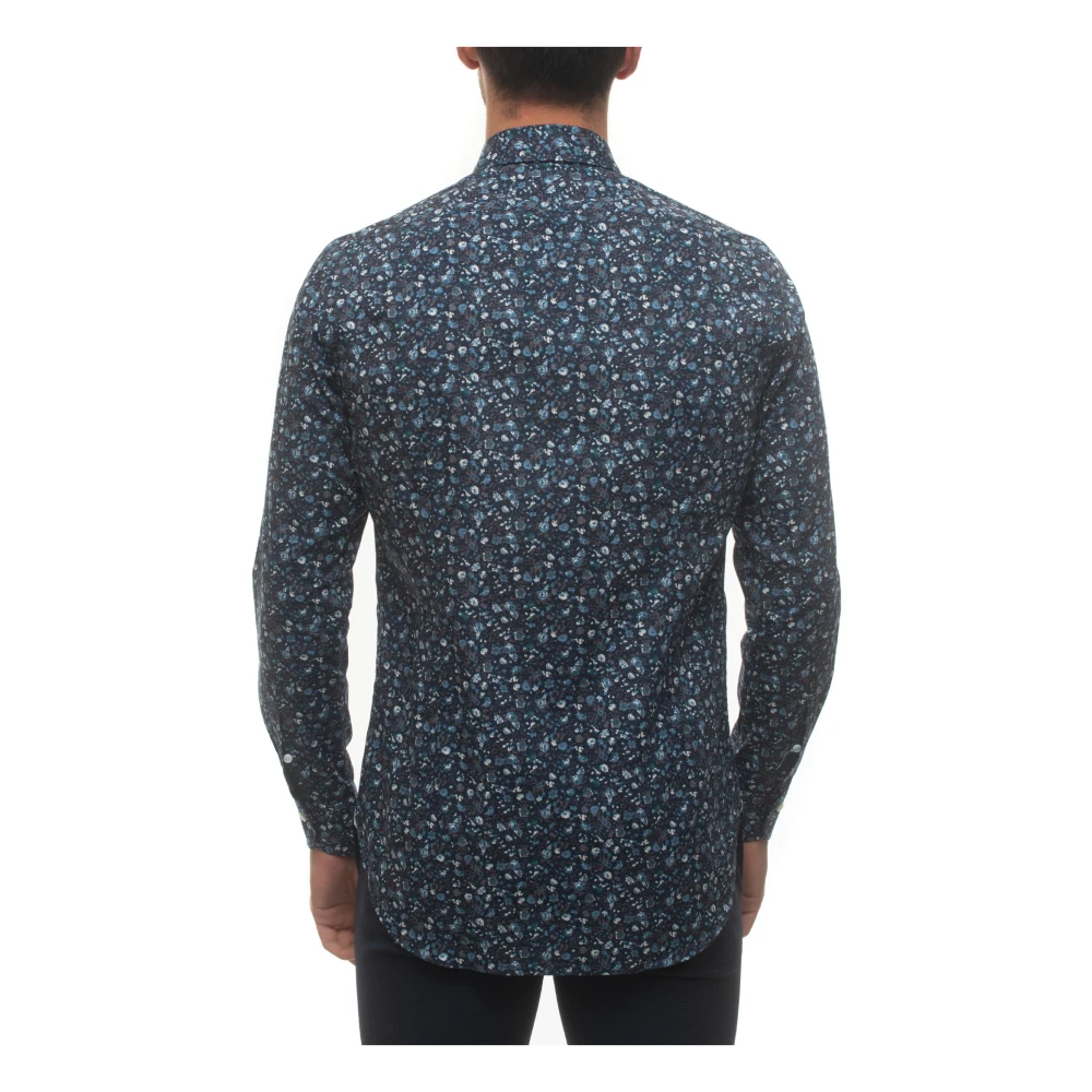 Càrrel Italiaanse Fantasie Bloemen Casual Shirt Blue Heren