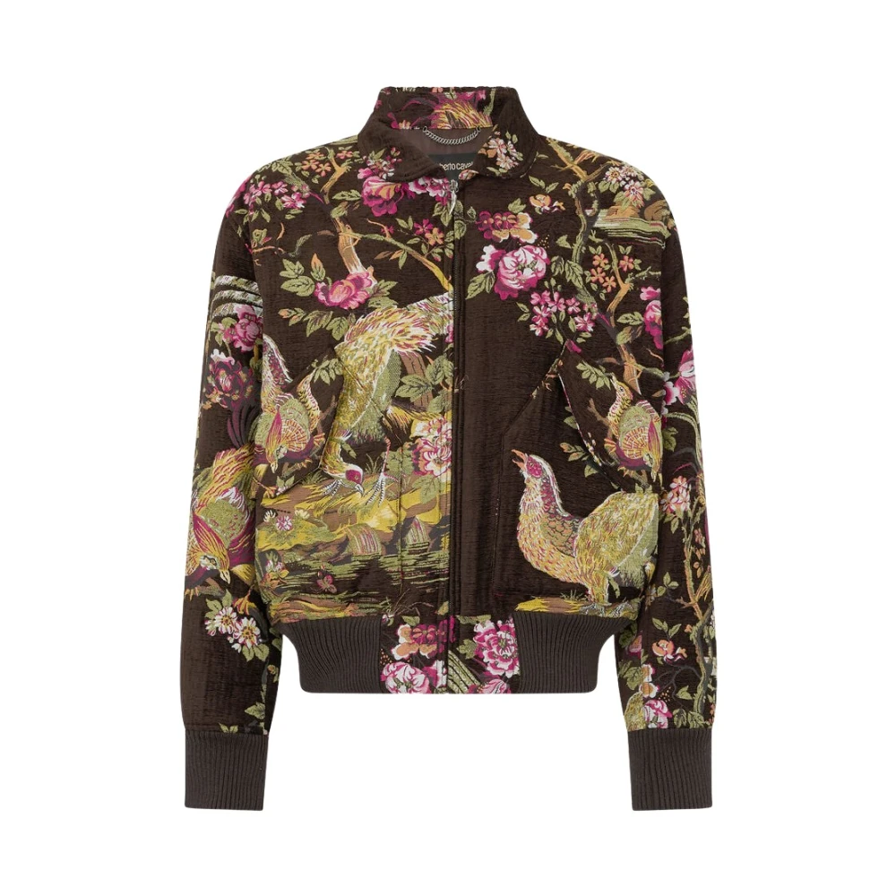 Roberto Cavalli Oriental Bird Print Bomber Jacket - Male - Bomber Jackets - Multicolor - S - Jackets