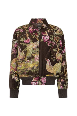 Oriental Bird Print Bomber Jacket