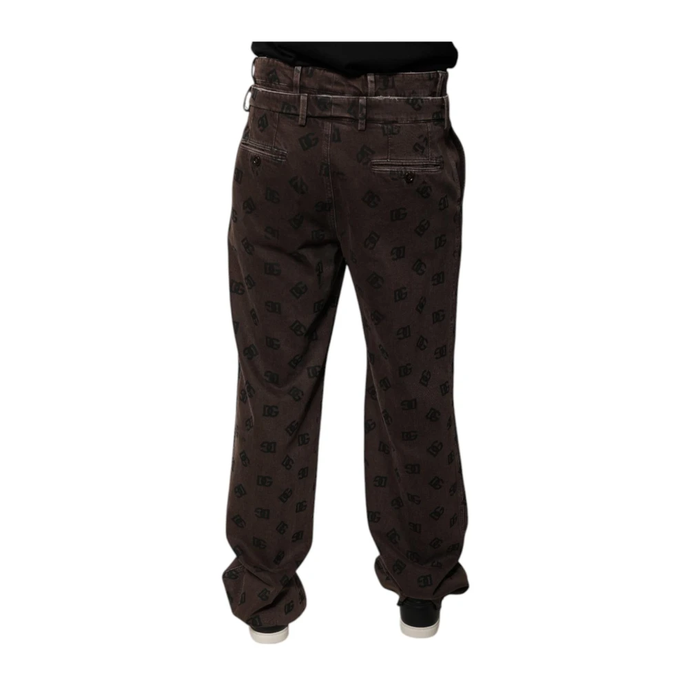 Dolce & Gabbana Bruine Logo Katoenen Straight Denim Jeans Brown Heren