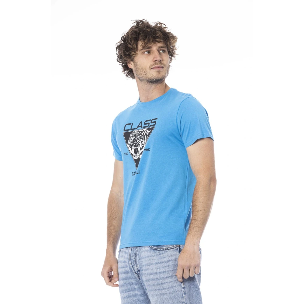 Cavalli Class Logo Print Korte Mouw T-shirt Blue Heren