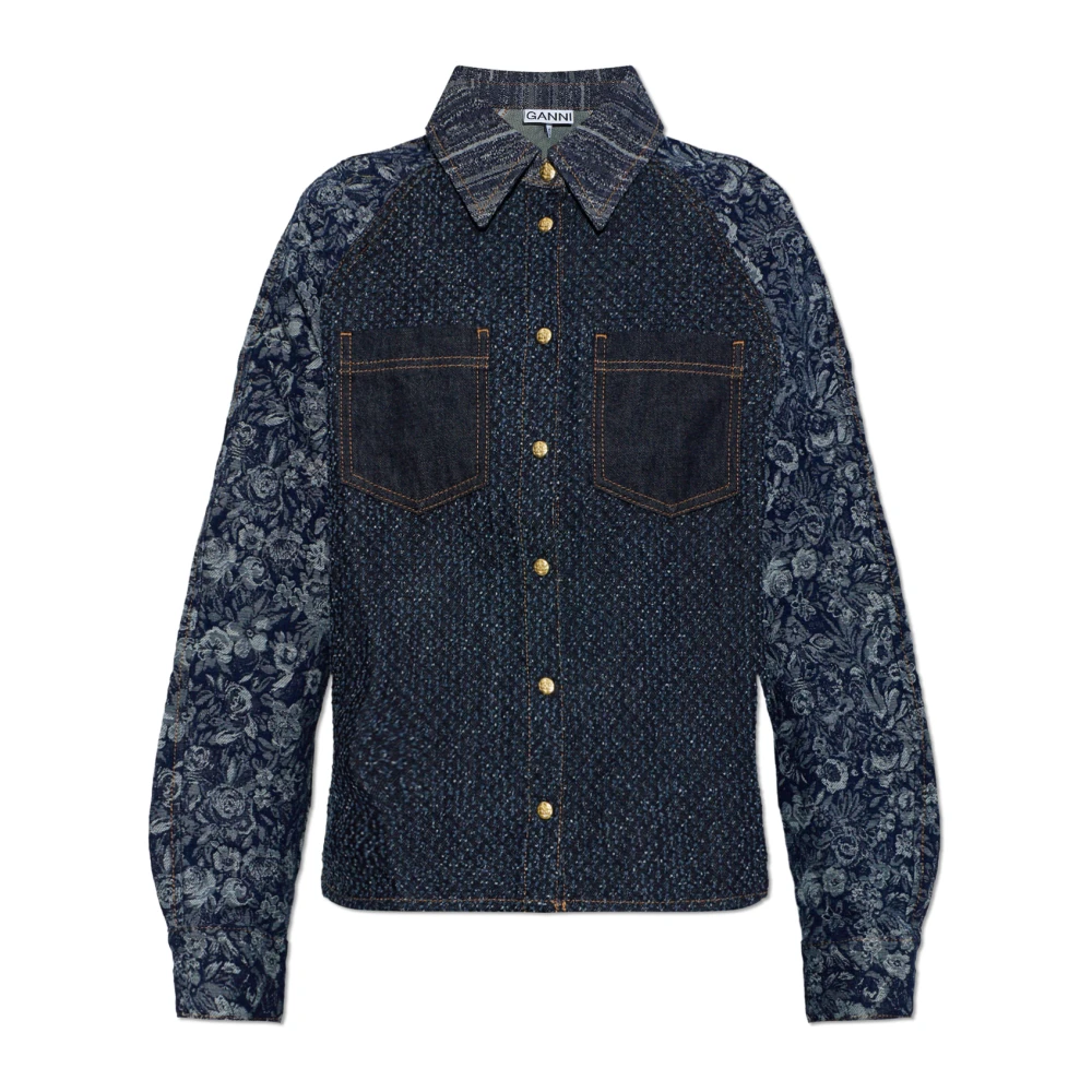 Ganni Donna Blu - Camicia In Denim Con Motivo Floreale - Blouses & Shirts - S
