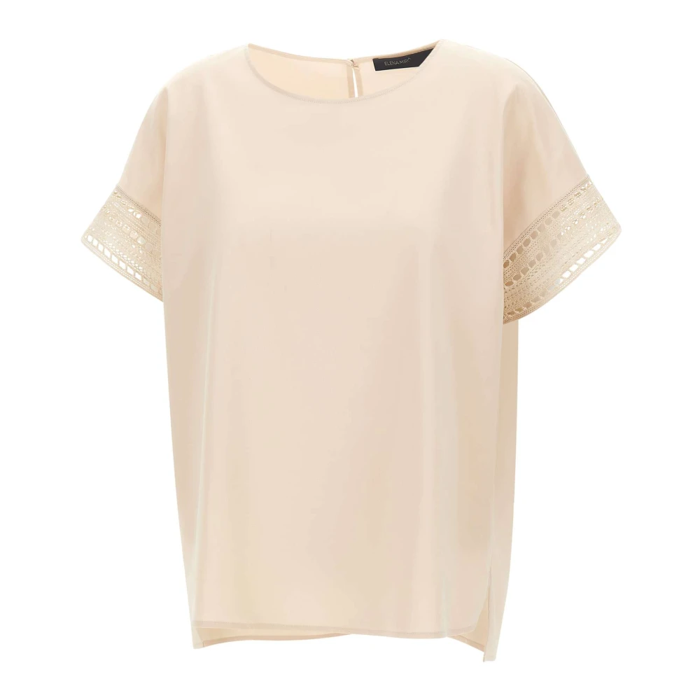 Elena Mirò Women's Beige Blouses, L, Crew Neck Blouse