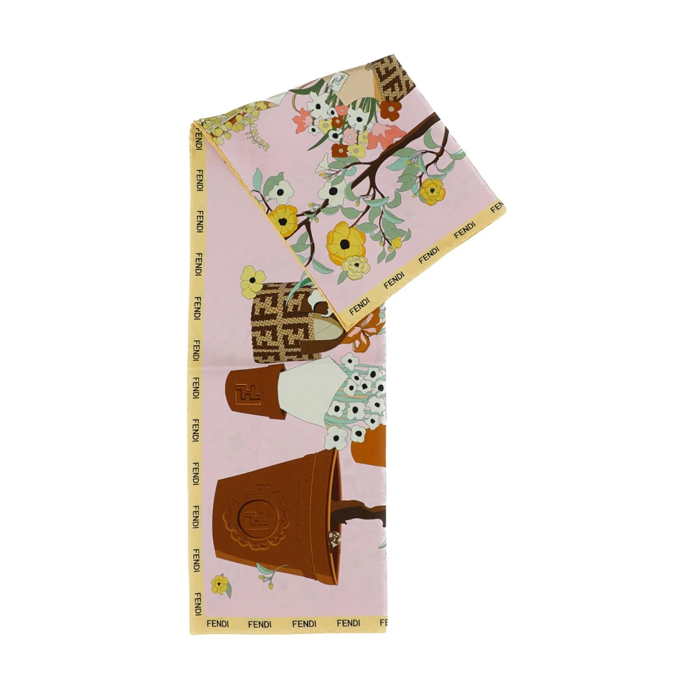 Fendi Multicolor Silk Scarves, Female, One Size, Gardening Print Foulard