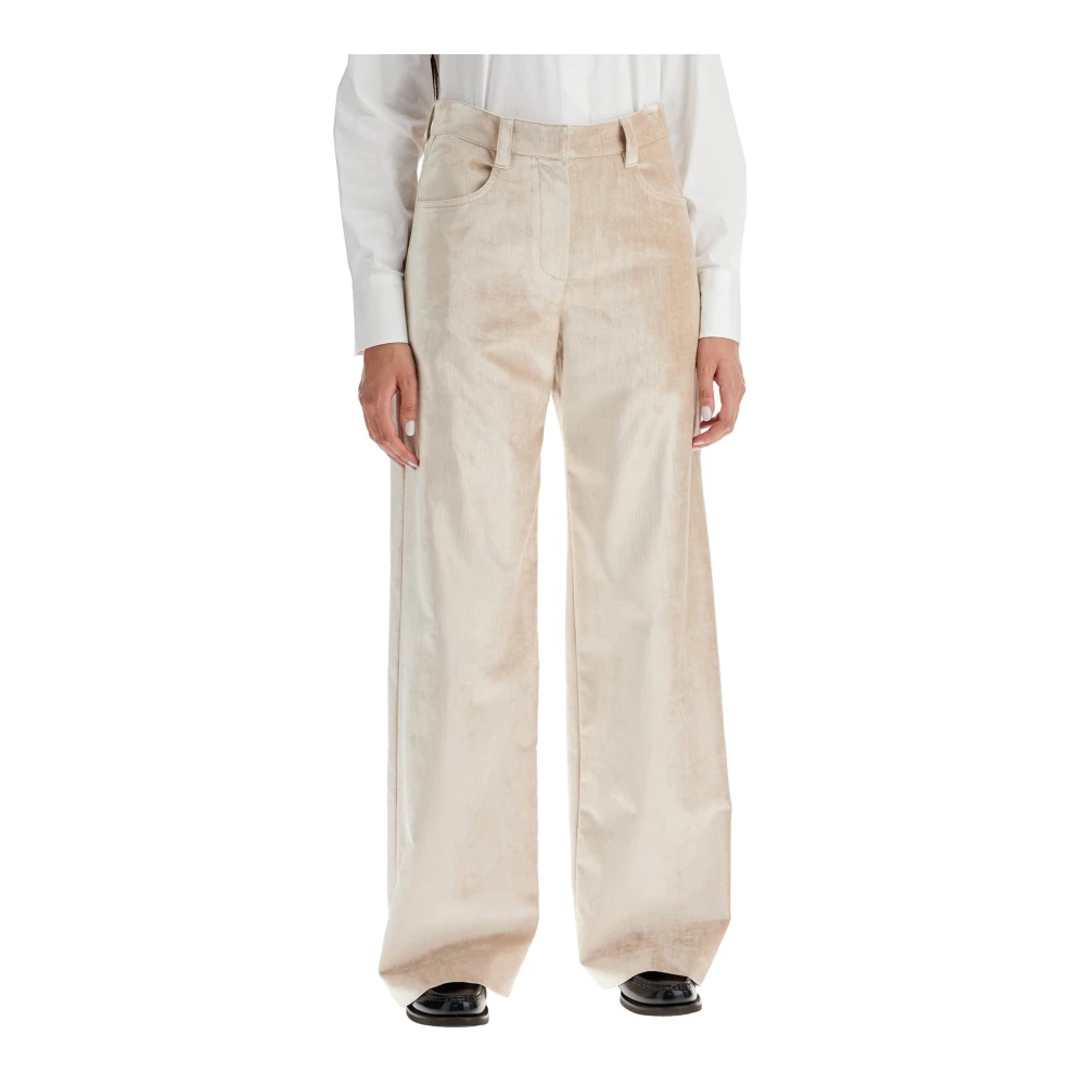 BRUNELLO CUCINELLI Fluwelen Wijde Pijp Broek Beige Dames