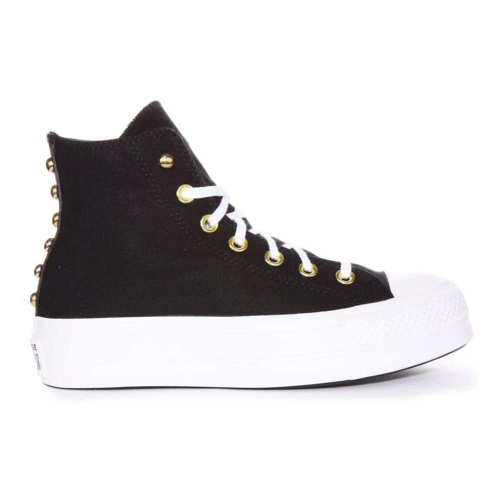Converse Women's Black Sneakers,, Platform Studded Trainers In Gold Size 6 Uk