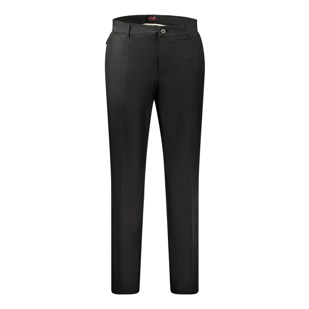 Guess Zwarte Herenbroek 4 Zakken Knoop en Rits Logo Black Heren