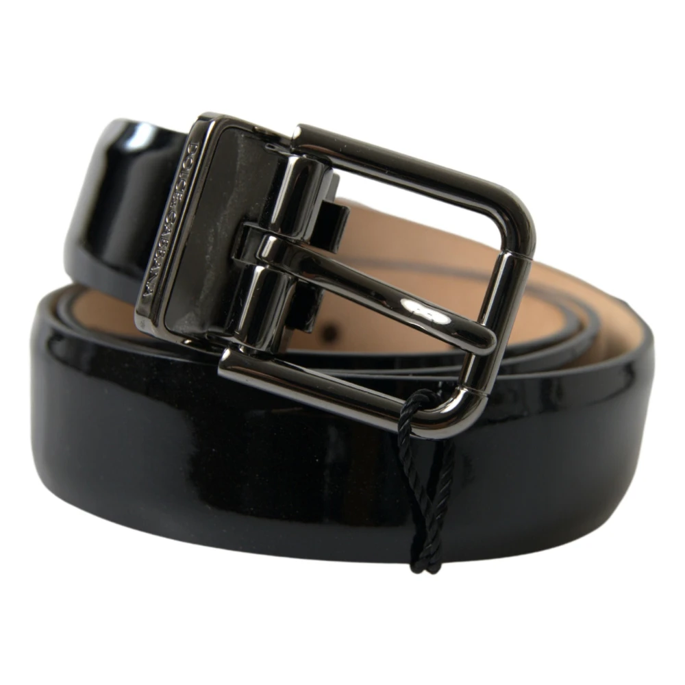 Dolce & Gabbana Elegante zwarte leren riem met metalen gesp Black Heren