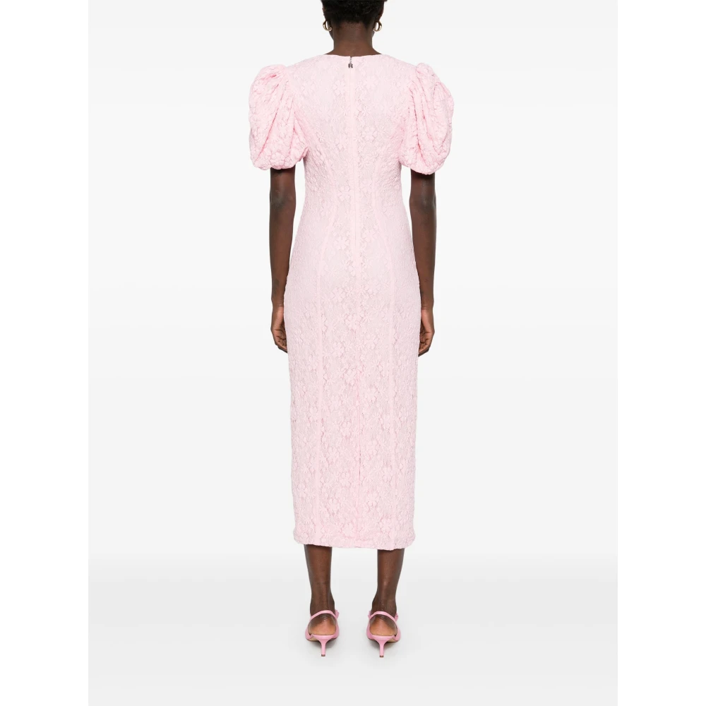 Rotate Birger Christensen Roze kanten midi fitted jurk Pink Dames