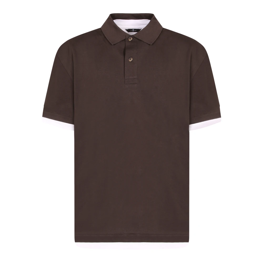 7 For All Mankind Men's Brown Double Layer Polo - Polo Shirts - S- Tops