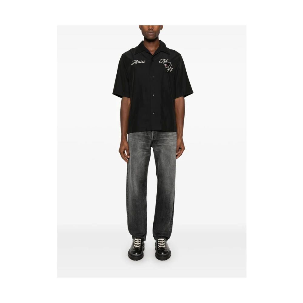 Amiri Panther Patch Camp Collar Shirt Black Heren