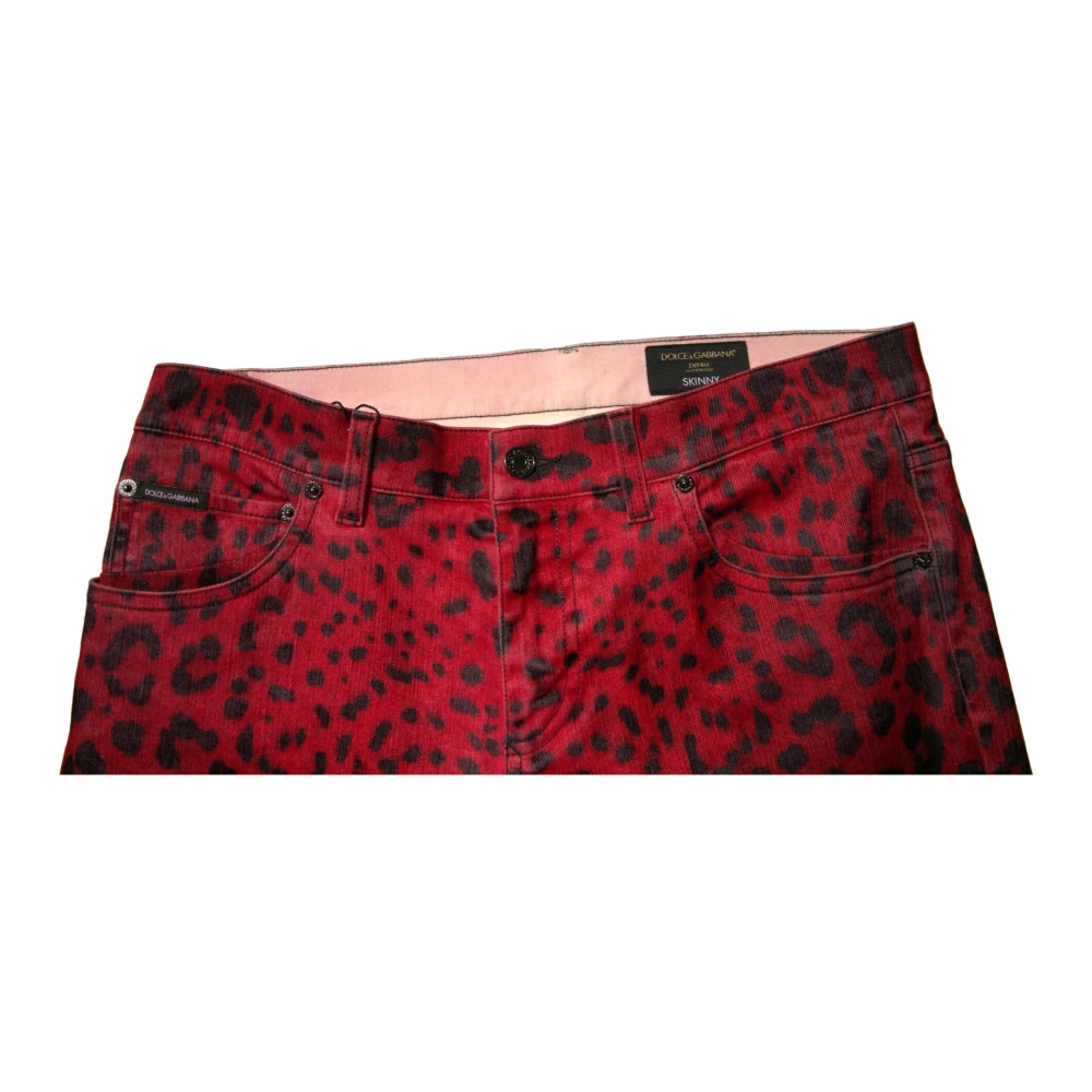 Dolce & Gabbana Rode Luipaard Skinny Denim Jeans Red Heren