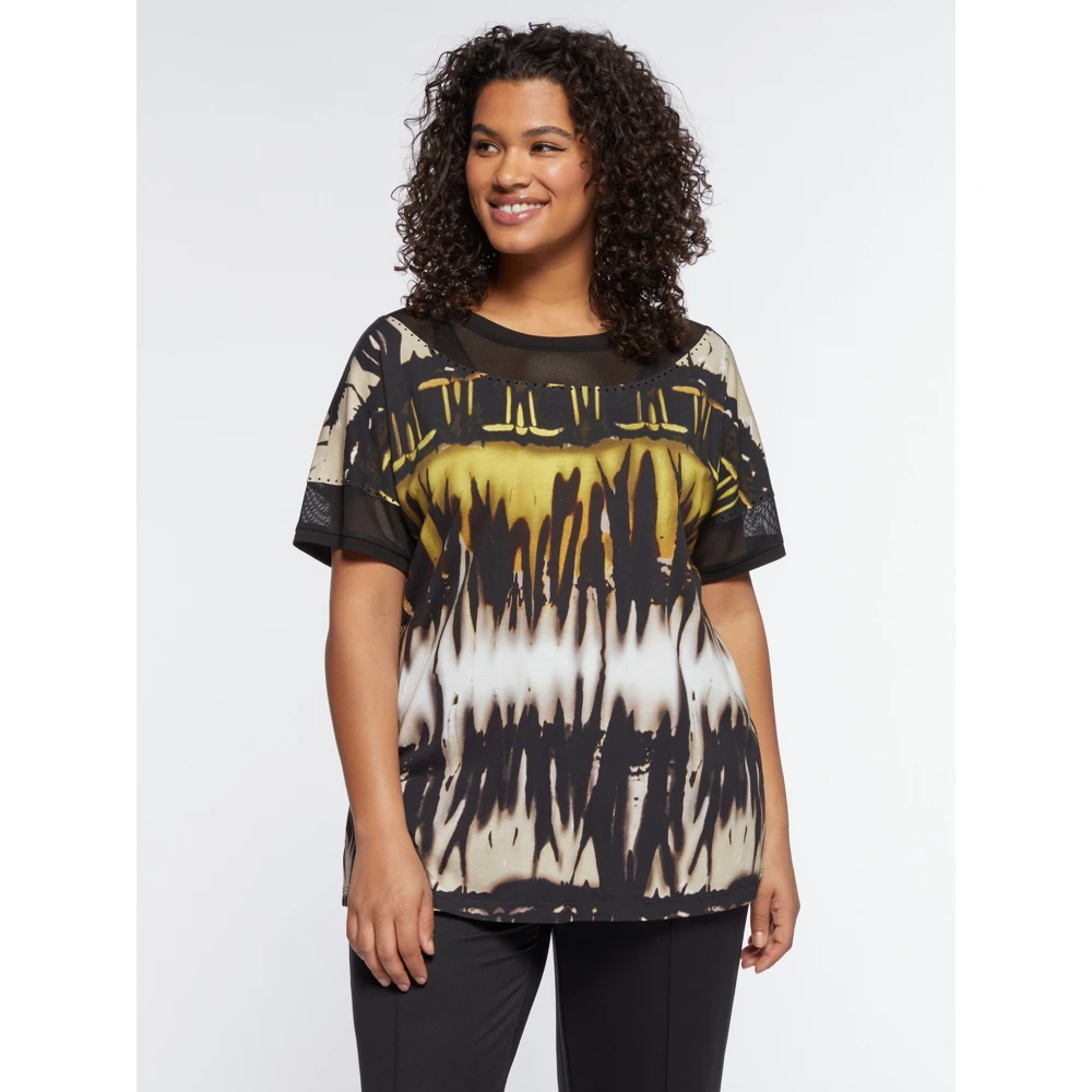Fiorella Rubino Batik Print T-Shirt met Mesh Inzetstukken Multicolor Dames