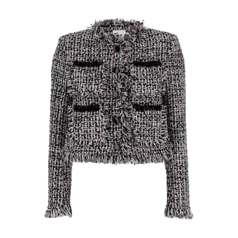 Self Portrait Fringed Boucle Jacket Black Dames