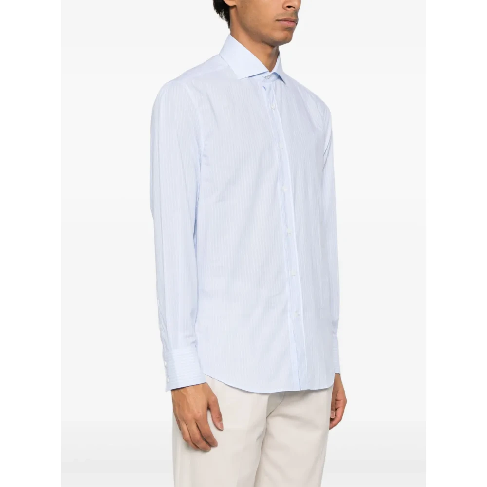 BRUNELLO CUCINELLI Gestreept Bedrukt Shirt Lichtblauw Blue Heren