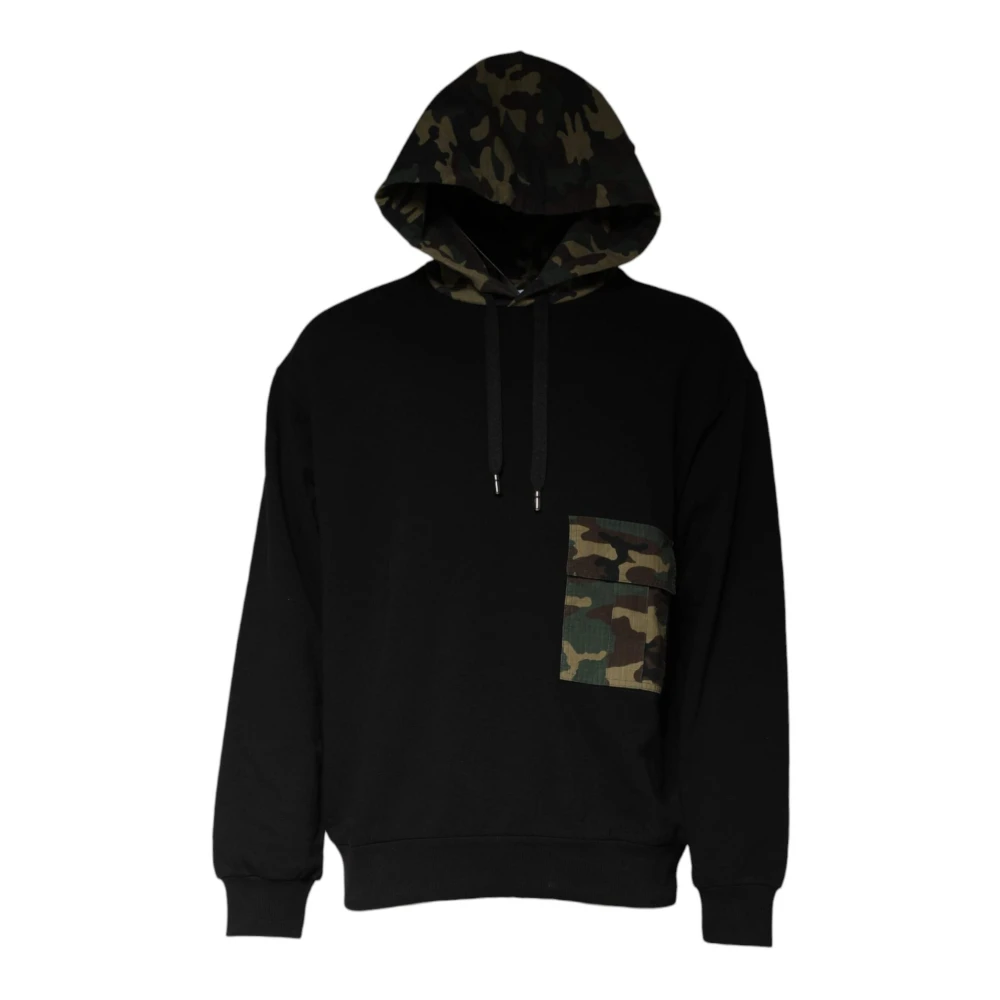 Dolce & Gabbana Men's Black Hoodies, L, Camouflage Hooded Jumper With Large Pocket