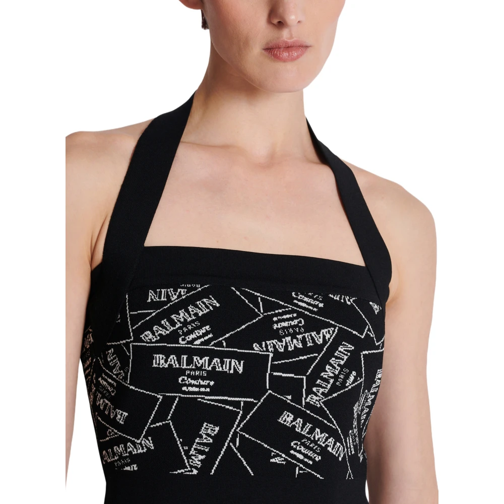 Balmain Gebreide halternek top met labelmotief Black Dames