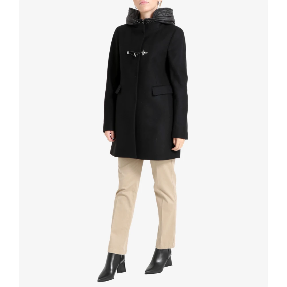 Fay Gewatteerde wolmix capuchonjas Black Dames