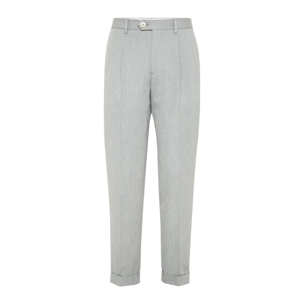 BRUNELLO CUCINELLI Grijze Wol Katoenen Broek Manchet Detail Gray Heren