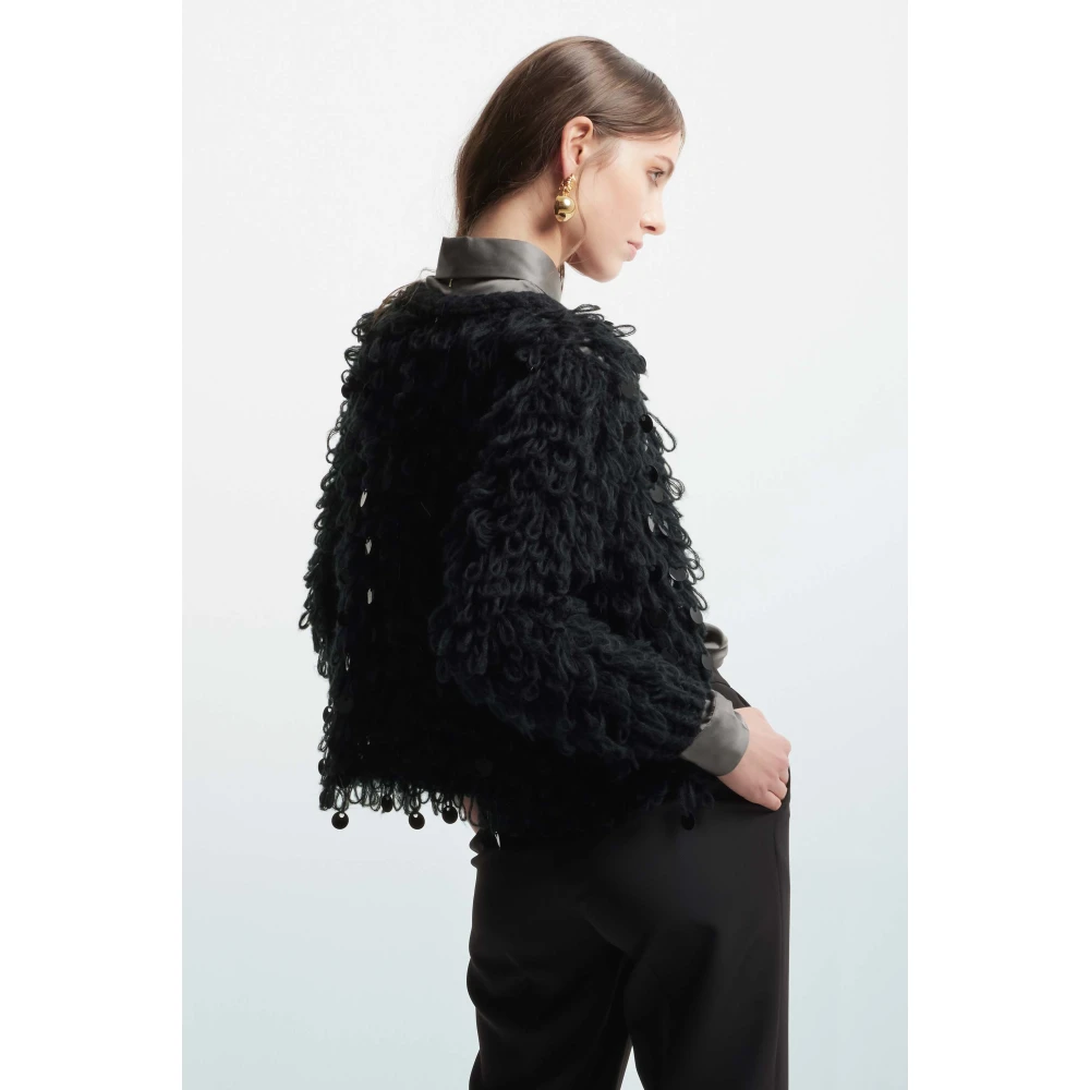 Kocca Gebreid vest met grote pailletten Black Dames