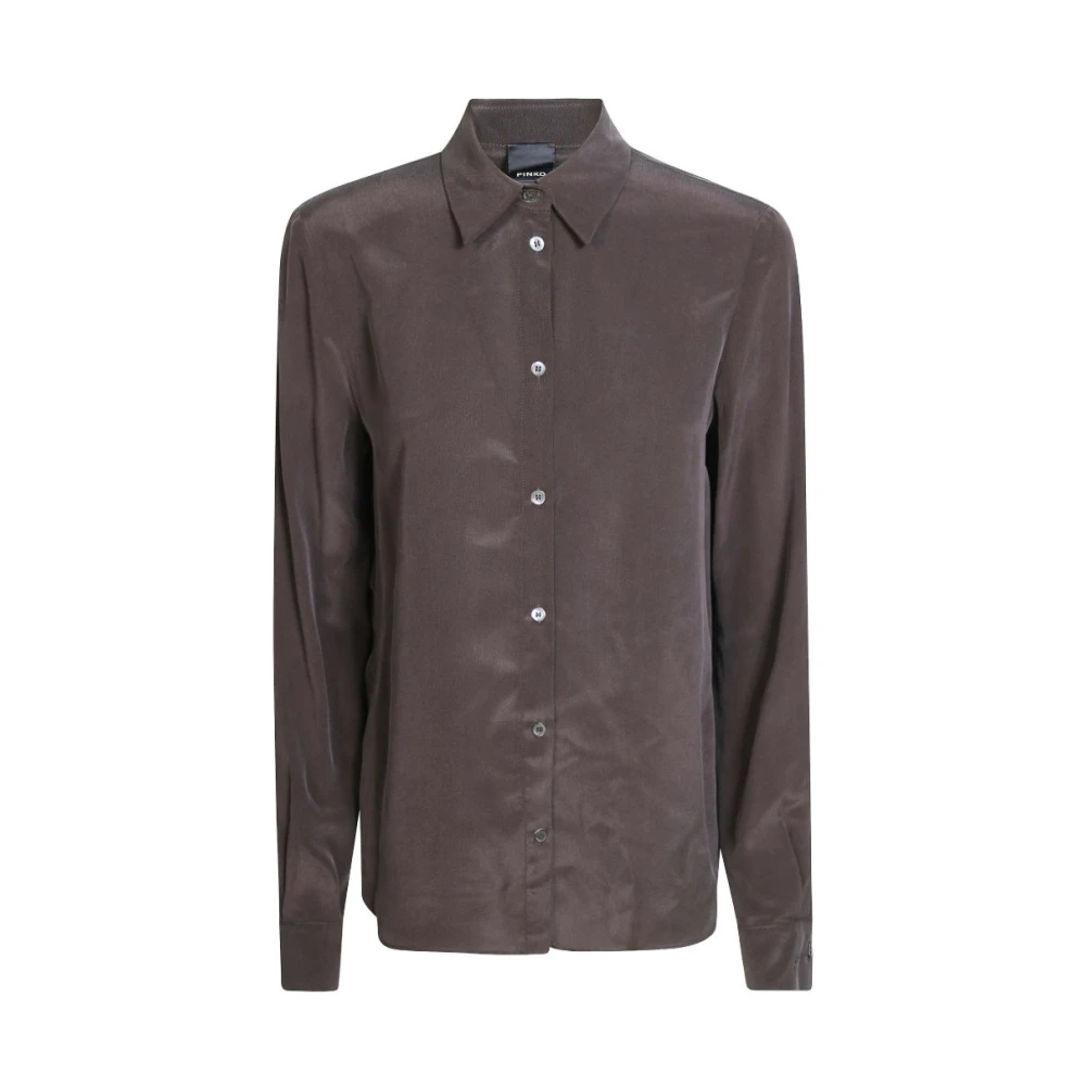 Pinko Women's Brown - Sand-Wash Silk Shirt - 40 - Image 4