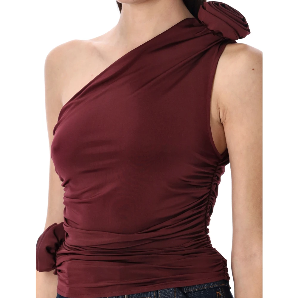 Magda Butrym Bordeaux One-Shoulder Top met 3D Roos Detail Red Dames