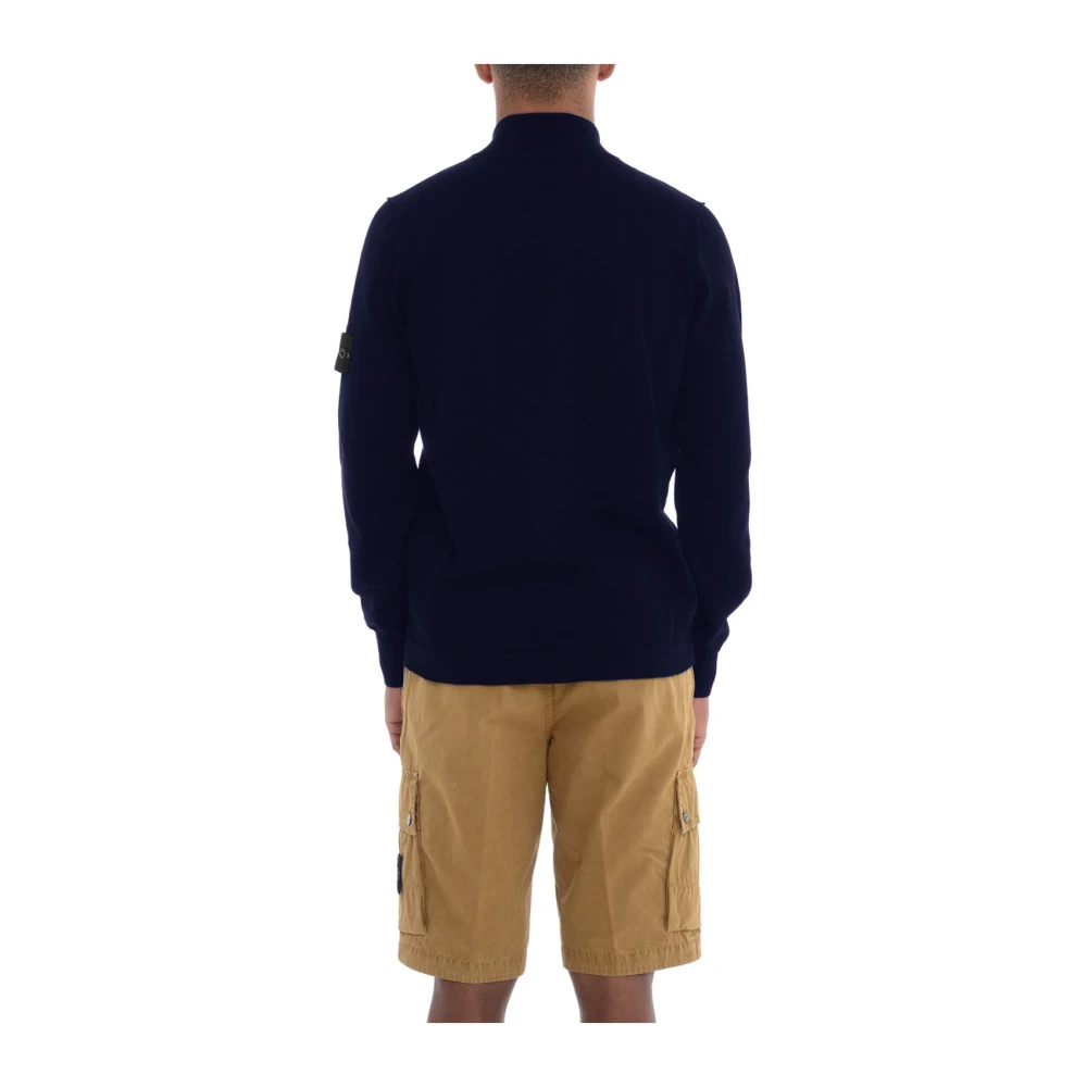 Stone Island Blauwe Zip Sweater Katoen Geribbeld Blue Heren