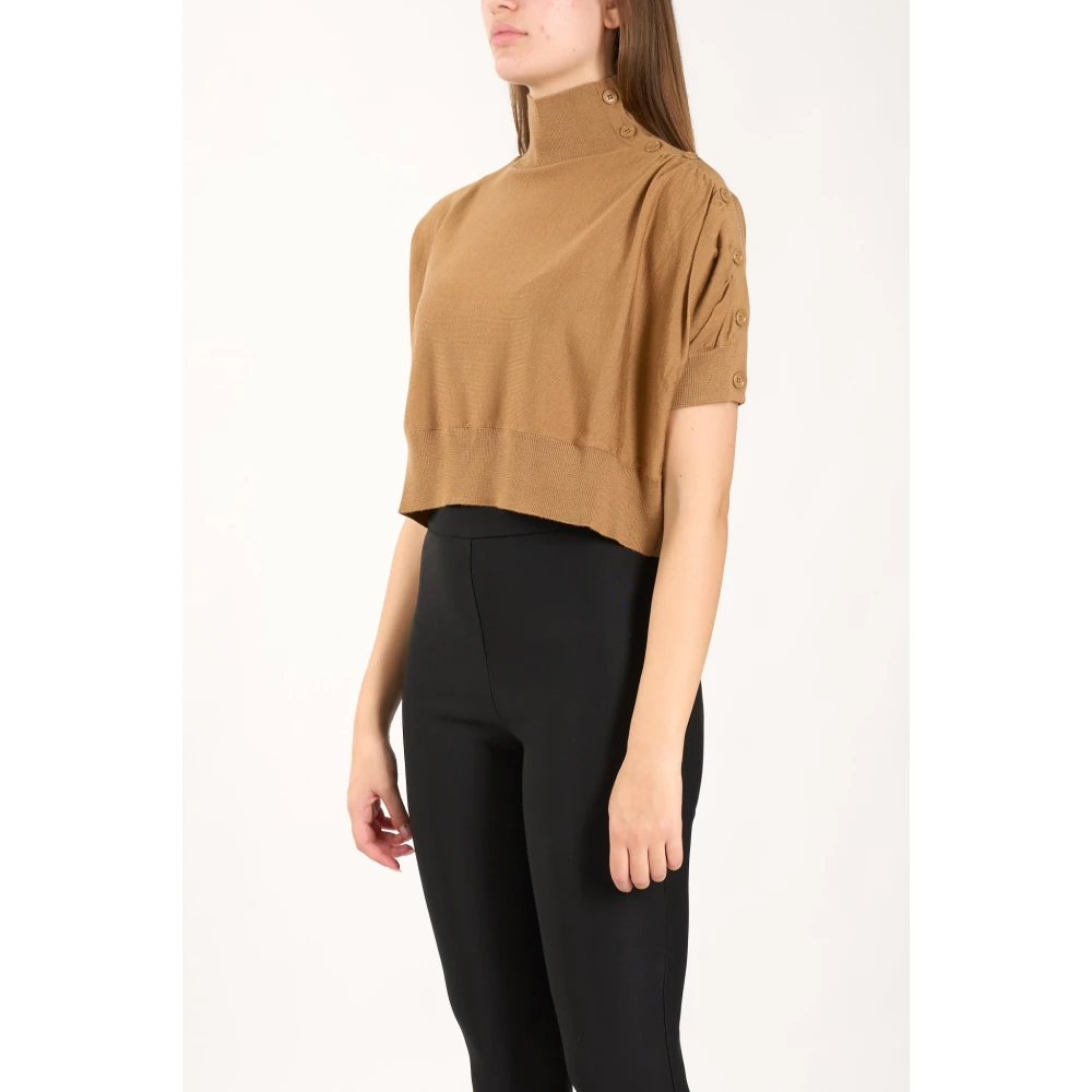 pinko Geknipte wollen trui met coltrui Brown Dames