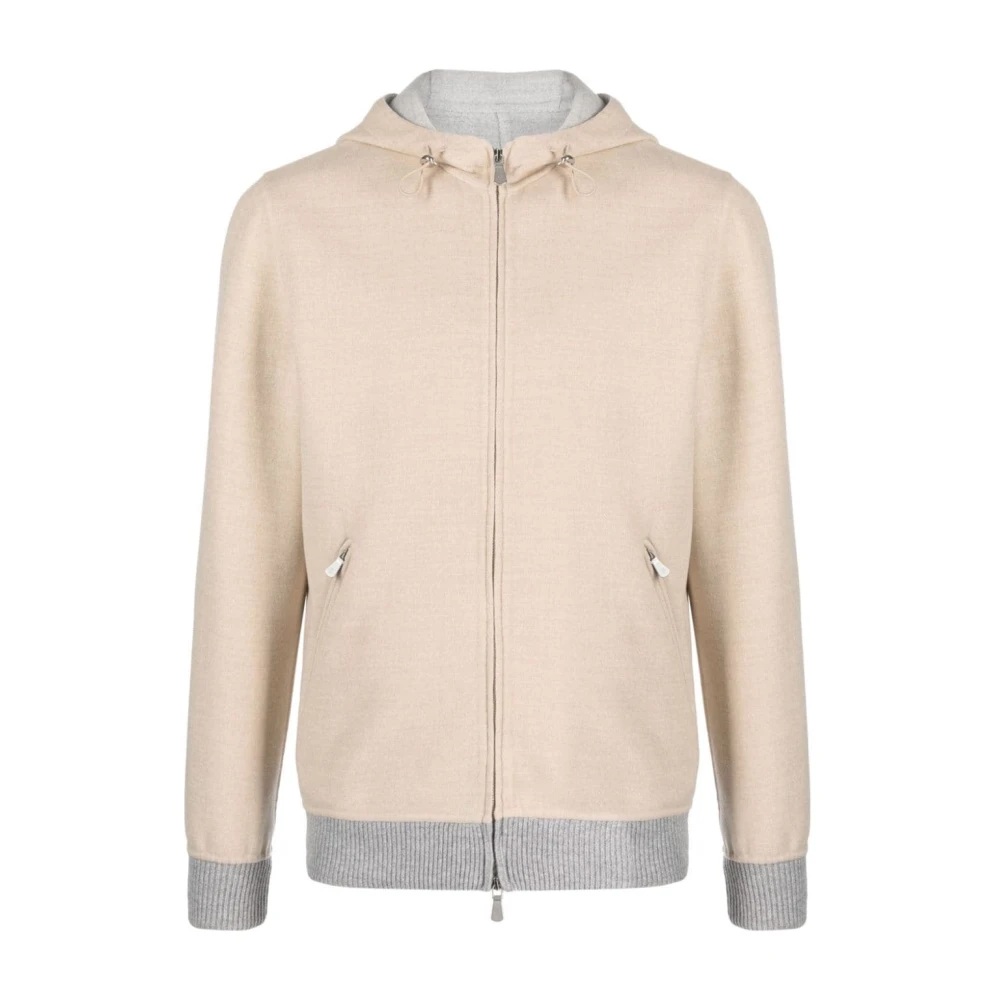 Eleventy Uomo Beige Bomber Con Cappuccio
