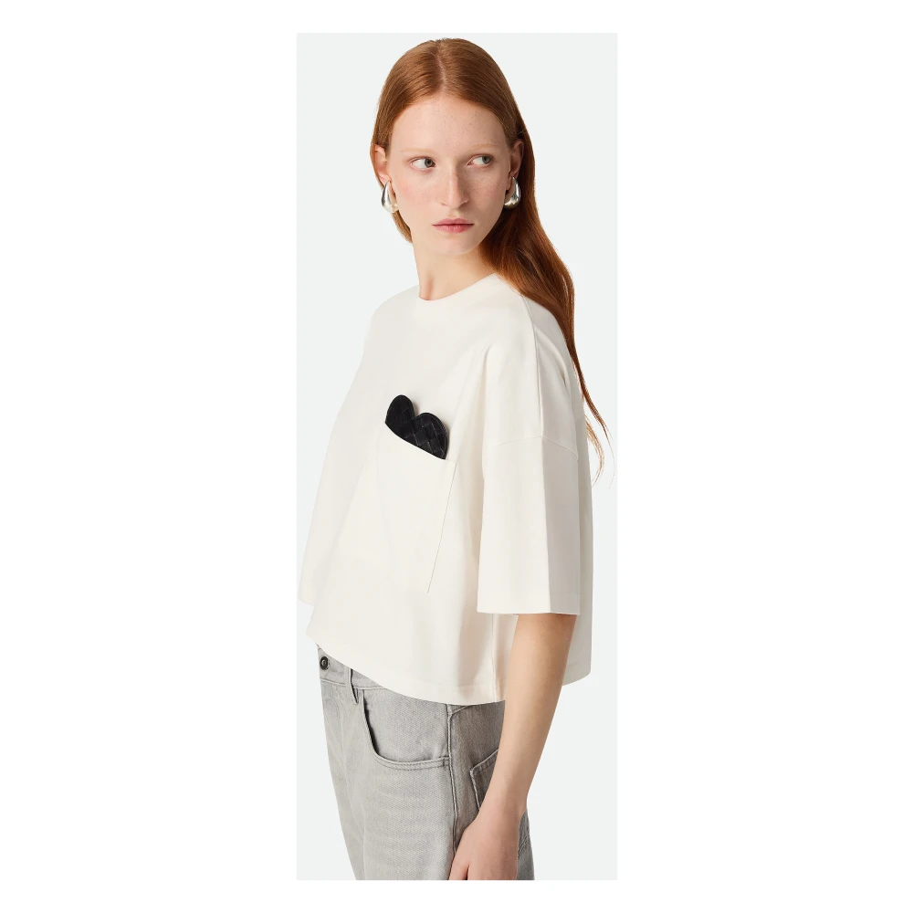 Bottega Veneta Witte Cropped T-shirt Intrecciato Patroon White Dames