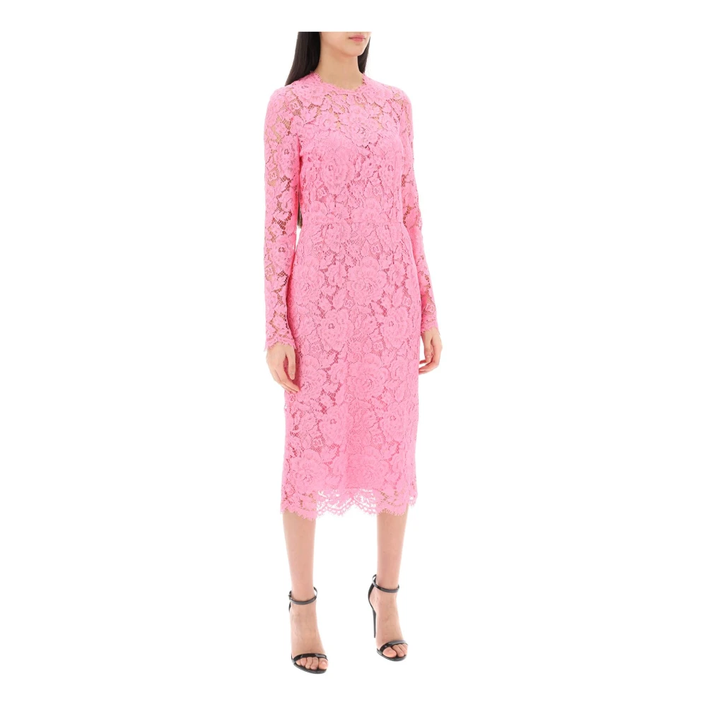 Dolce & Gabbana Bloemen Cordonnet Kant Midi Jurk Pink Dames