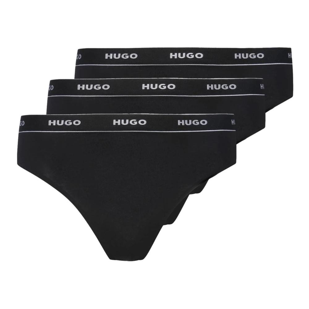 Hugo Damen Schwarz Baumwoll-Stretch-Tanga Dreierpack