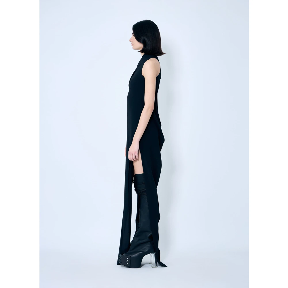 Rick Owens Zijdenmix Maxi Jurk met Drapé Black Dames