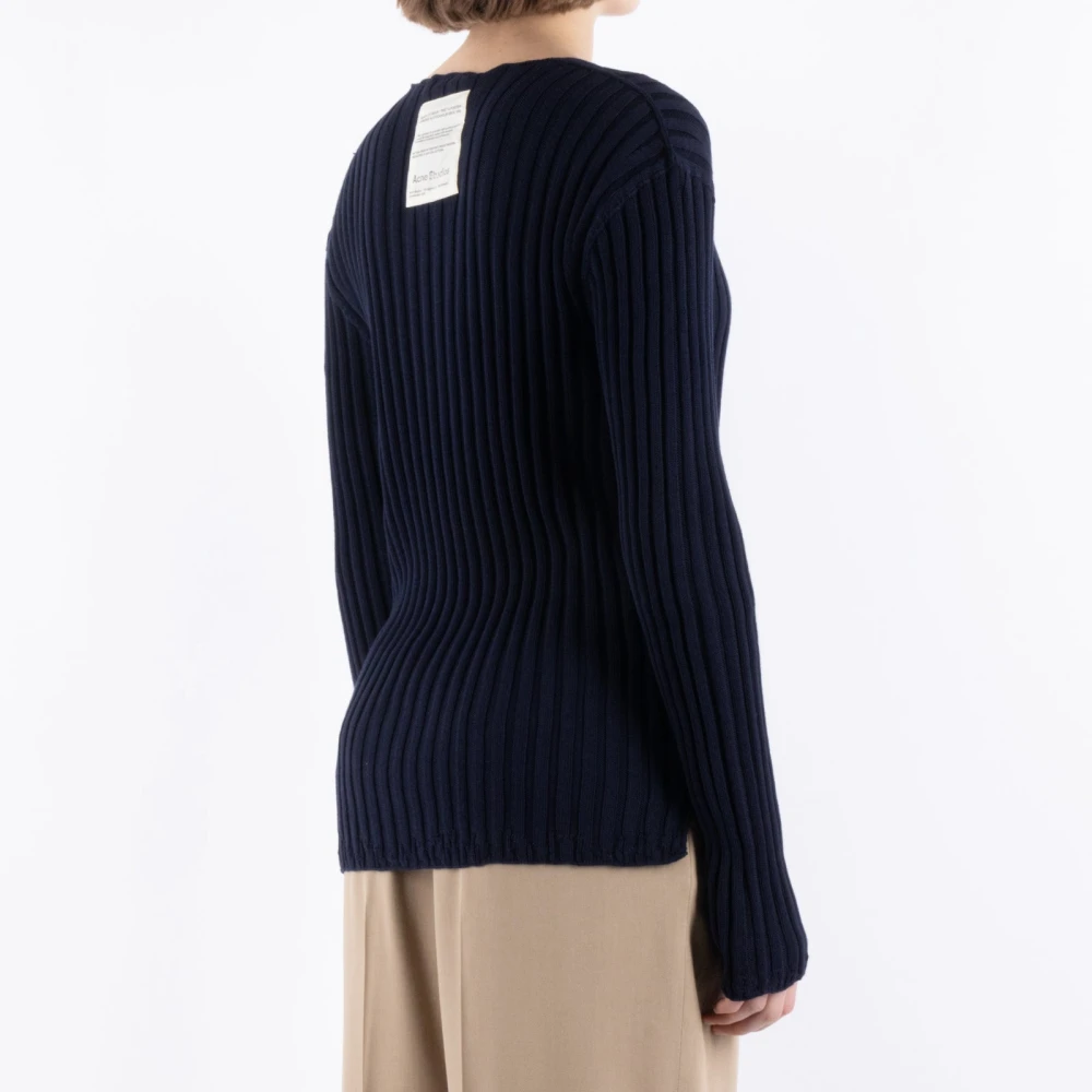 Acne Studios Navy Blauw Katoenen T-shirt Blue Dames