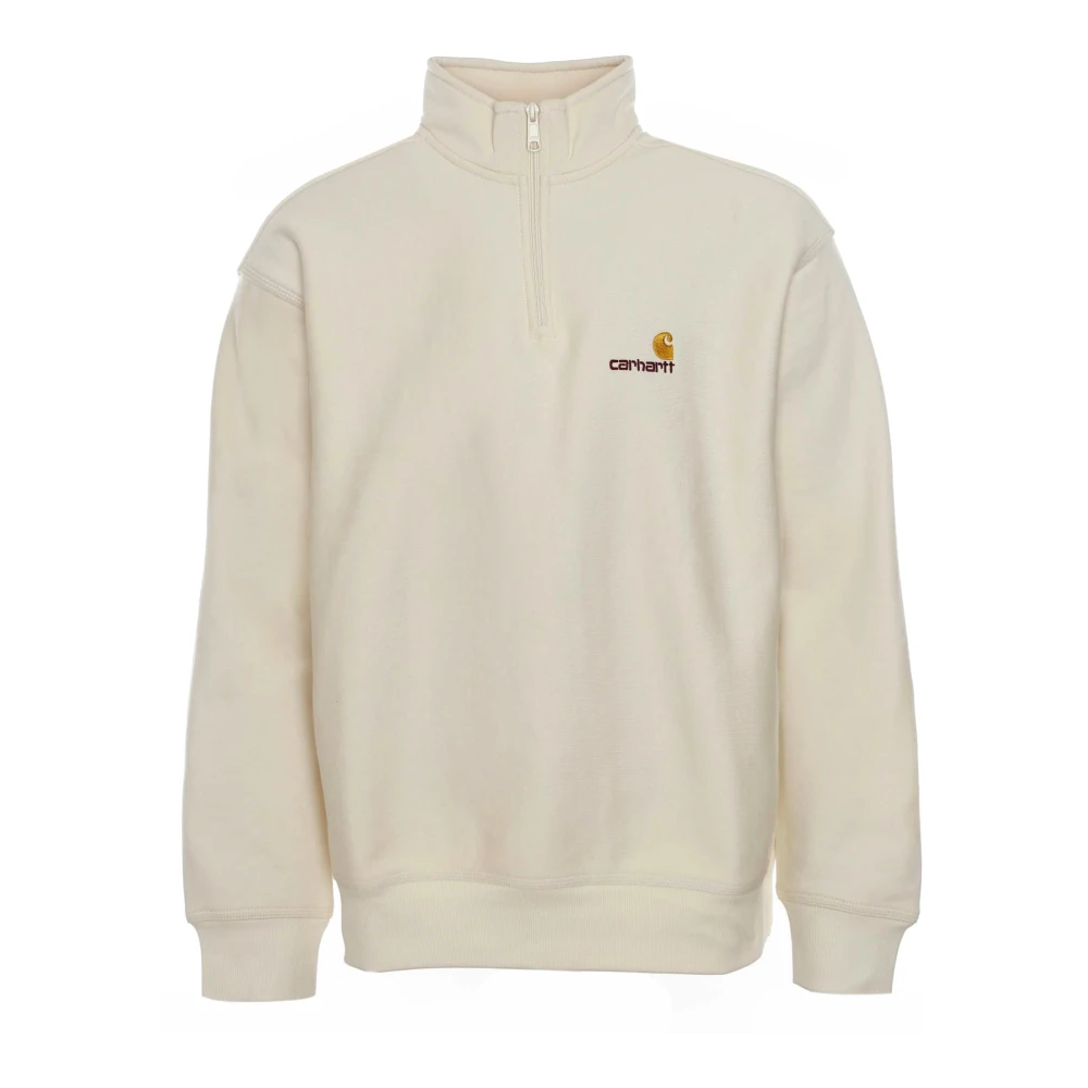 Carhartt Wip Men's Beige Zip-Throughs, L, Half Zip American Script Sweatshirt