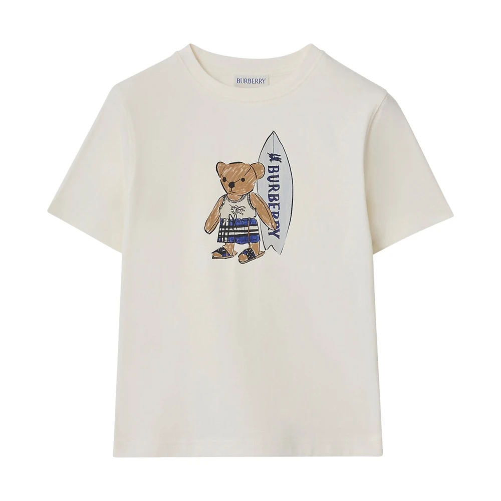 Burberry Boys White Kids Short Sleeve T-Shirts, 14 Y, Surfer Bear Cotton T-Shirt