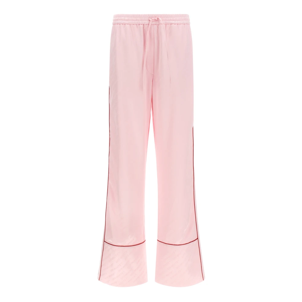 Off White Pink Wide Trousers, Female, S, Jacquard Satin Pajama Trousers