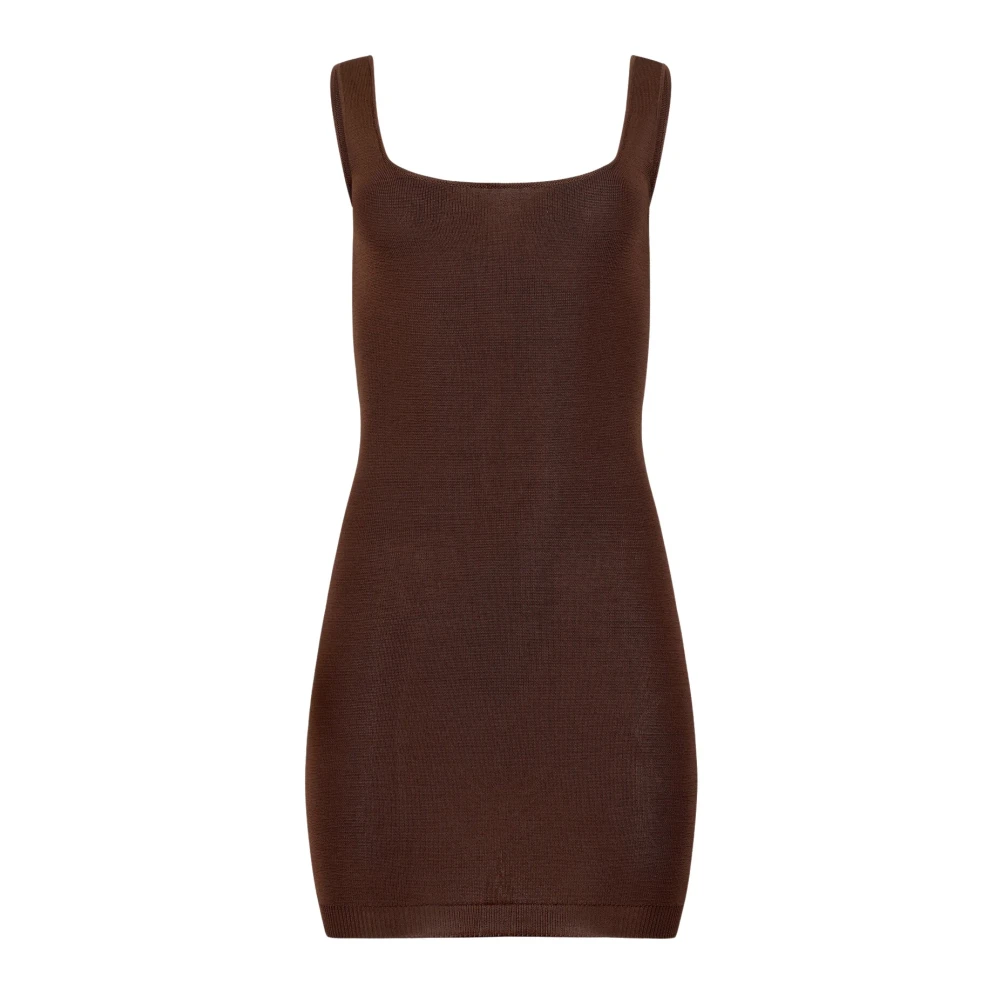 Entire Studios Vrouw Bruin Kleedjes Dames, M, Nylon, Square Neck Mini